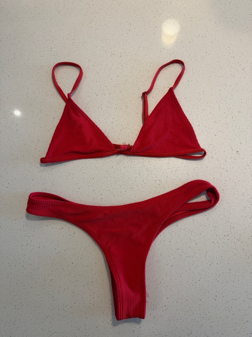 Frankie's Bikinis Red Ribbed Triangle Bikini Set